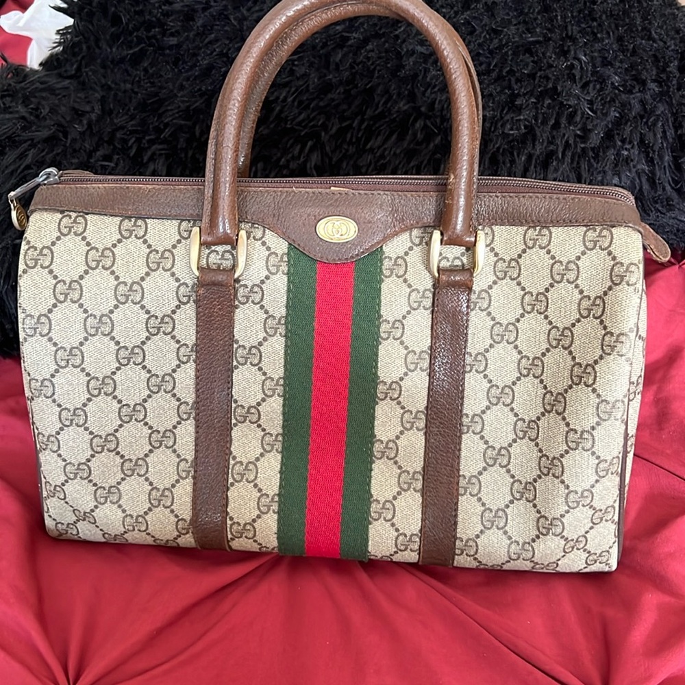 ❤️❤️Authentic Gucci Boston satchel bag brown monogram coated canvas